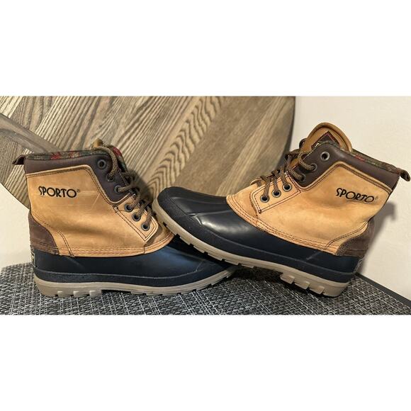 VTG Sporto Women's Size 8M Shoes Brown Black Leather Lace Up Duck Rain Boots - Picture 2 of 6
